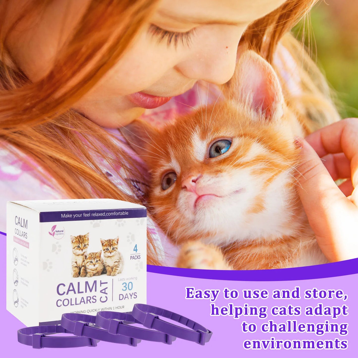 Calming Cat Collars 4Pcs - Soothing Pheromone for Anxiety Relief