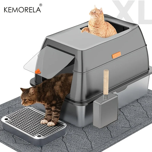 Large Stainless Steel Cat Litter Box - Dual Entry, Easy Clean